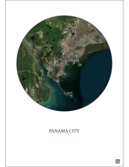 Panama City Satellite View Poster 10km Color | Gravura – Light background