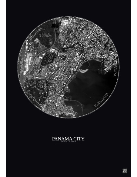 Panama City Satellite View Poster 2.5km B&W | Gravura – Dark background
