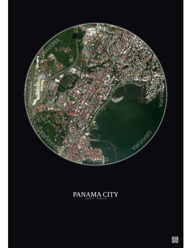 Affiche Panama City – Poster vue satellite 2.5km Couleur | Gravura – Fond foncé