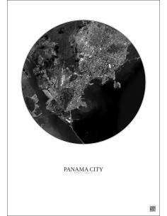 Panama City Satellite View Poster 6km B&W | Gravura – Light background