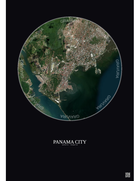Panama City Satellite View Poster 6km Color | Gravura – Dark background