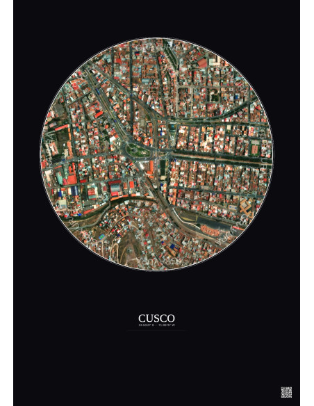 Cusco Satellite View Poster 0.5km Color | Gravura – Dark background