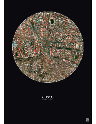 Affiche Cusco – Poster vue satellite 1km Couleur | Gravura – Fond foncé