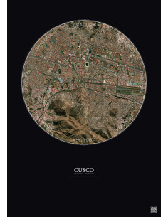 Cusco Satellite View Poster 2.5km Color | Gravura – Dark background