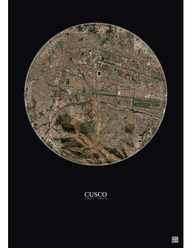 Cusco Satellite View Poster 2.5km Color | Gravura – Dark background