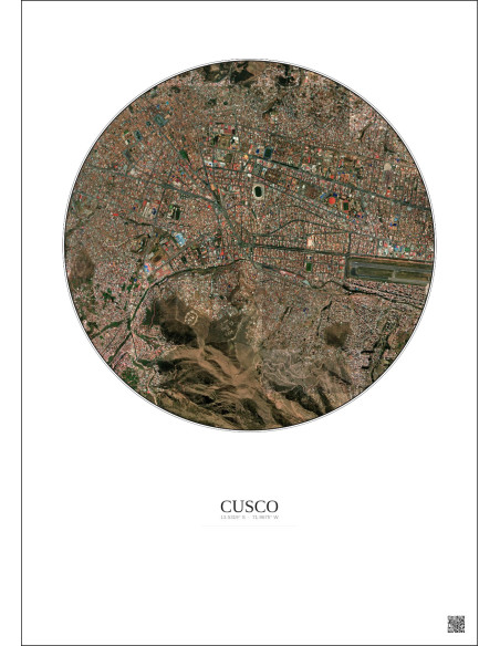 Affiche Cusco – Poster vue satellite 2.5km Couleur | Gravura – Fond clair