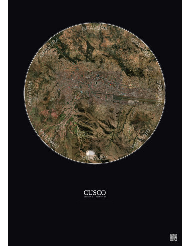 Cusco Satellite View Poster 5km Color | Gravura – Dark background
