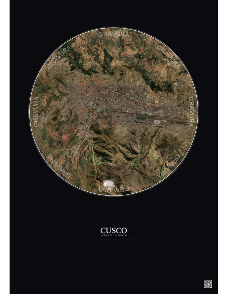 Cusco Satellite View Poster 5km Color | Gravura – Dark background