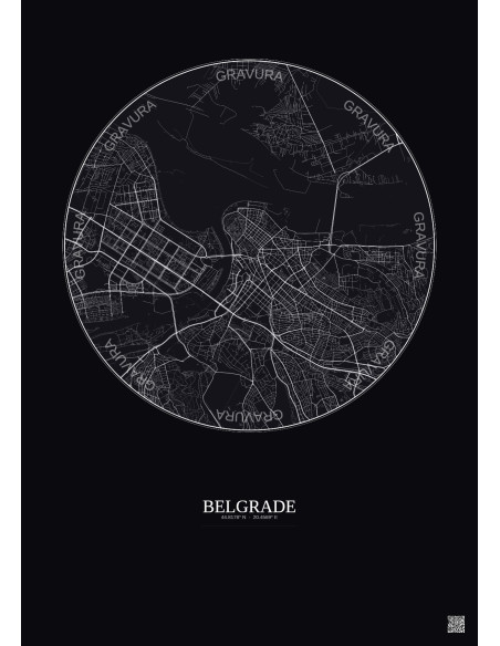 Belgrade City Map Poster 6km | Gravura – Dark background