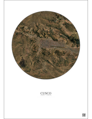 Cusco Satellite View Poster 10km Color | Gravura – Light background