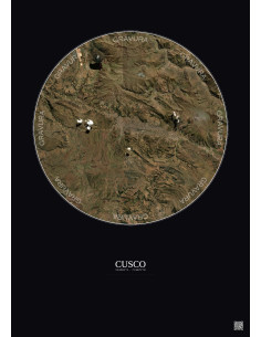 Cusco Satellite View Poster 20km Color | Gravura – Dark background