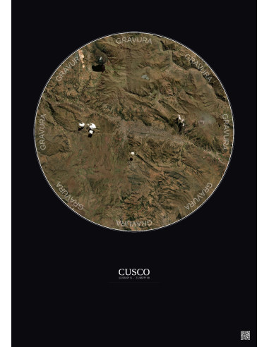 Cusco Satellite View Poster 20km Color | Gravura – Dark background