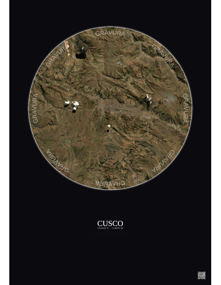 Cusco Satellite View Poster 20km Color | Gravura – Dark background