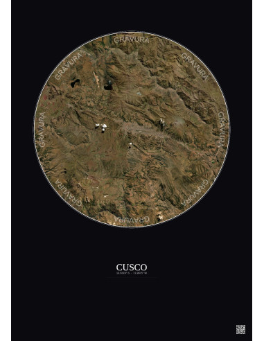 Affiche Cusco – Poster vue satellite 30km Couleur | Gravura – Fond foncé