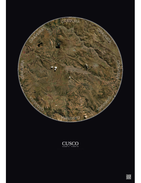 Affiche Cusco – Poster vue satellite 30km Couleur | Gravura – Fond foncé