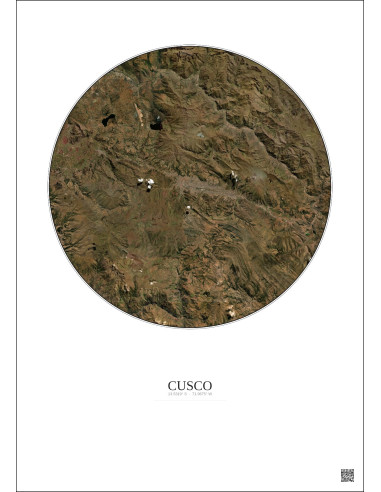Cusco Satellite View Poster 30km Color | Gravura – Light background