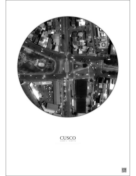 Cusco Satellite View Poster 0.1km B&W | Gravura – Light background