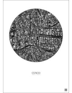 Cusco Satellite View Poster 0.5km B&W | Gravura – Light background