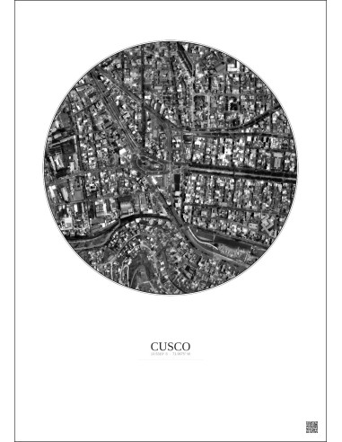 Affiche Cusco – Poster vue satellite 0.5km N&B | Gravura – Fond clair