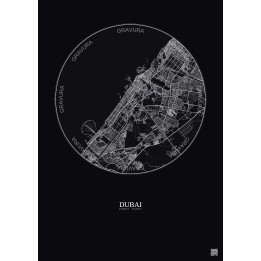 Affiche Dubai – Poster carte de ville 25km | Gravura – Fond foncé
