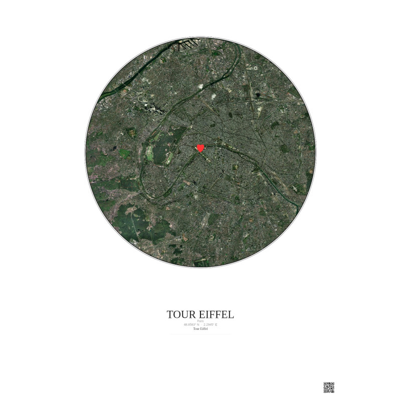 Paris - Vue satellite personnalisée 10 km · Couleur · Fond clair