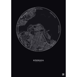 Affiche Kinshasa – Poster carte de ville 10km | Gravura – Fond foncé