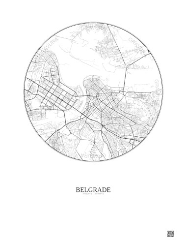 Affiche Belgrade – Poster carte de ville 6km | Gravura – Fond clair