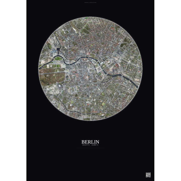 Affiche Berlin – Poster vue satellite 2.5km Couleur | Gravura – Fond foncé