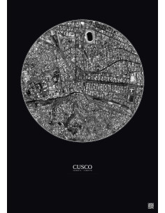 Cusco Satellite View Poster 1km B&W | Gravura – Dark background