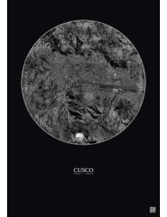 Cusco Satellite View Poster 5km B&W | Gravura – Dark background