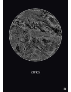 Cusco Satellite View Poster 10km B&W | Gravura – Dark background
