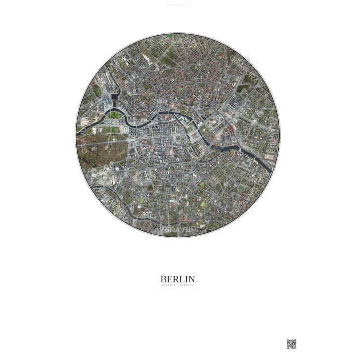 Affiche Berlin – Poster vue satellite 2.5km Couleur | Gravura – Fond clair