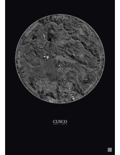 Cusco Satellite View Poster 30km B&W | Gravura – Dark background