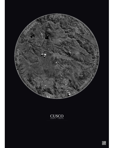 Cusco Satellite View Poster 30km B&W | Gravura – Dark background