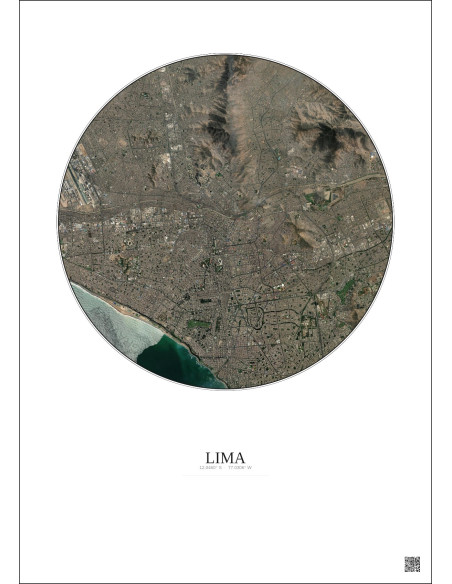 Affiche Lima – Poster vue satellite 10km Couleur | Gravura – Fond clair