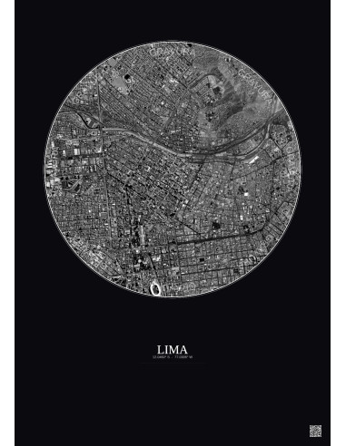 Lima Satellite View Poster 2.5km B&W | Gravura – Dark background