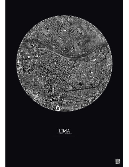 Lima Satellite View Poster 2.5km B&W | Gravura – Dark background