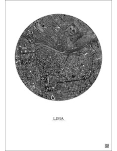 Affiche Lima – Poster vue satellite 2.5km N&B | Gravura – Fond clair