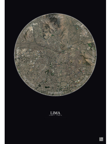 Affiche Lima – Poster vue satellite 6km Couleur | Gravura – Fond foncé