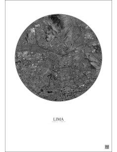 Affiche Lima – Poster vue satellite 6km N&B | Gravura – Fond clair
