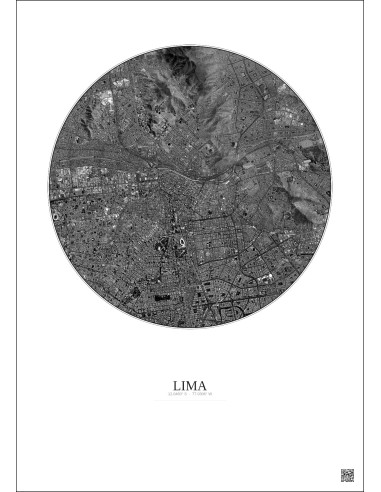 Lima Satellite View Poster 6km B&W | Gravura – Light background