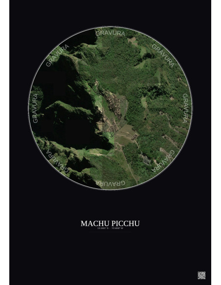 Affiche Machu Picchu – Poster vue satellite 0.5km Couleur | Gravura – Fond foncé