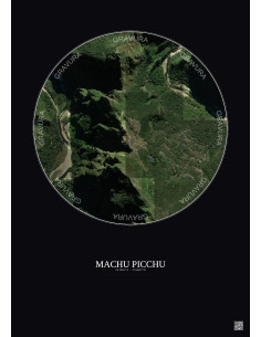 Affiche Machu Picchu – Poster vue satellite 1km Couleur | Gravura – Fond foncé