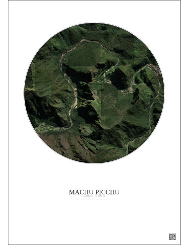 Affiche Machu Picchu – Poster vue satellite 2.5km Couleur | Gravura – Fond clair