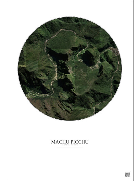 Affiche Machu Picchu – Poster vue satellite 2.5km Couleur | Gravura – Fond clair