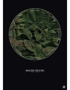 Affiche Machu Picchu – Poster vue satellite 5km Couleur | Gravura – Fond foncé
