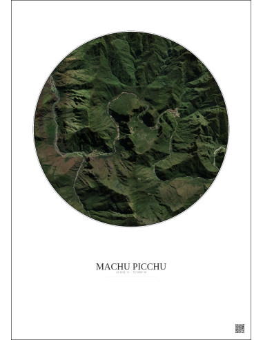 Affiche Machu Picchu – Poster vue satellite 5km Couleur | Gravura – Fond clair
