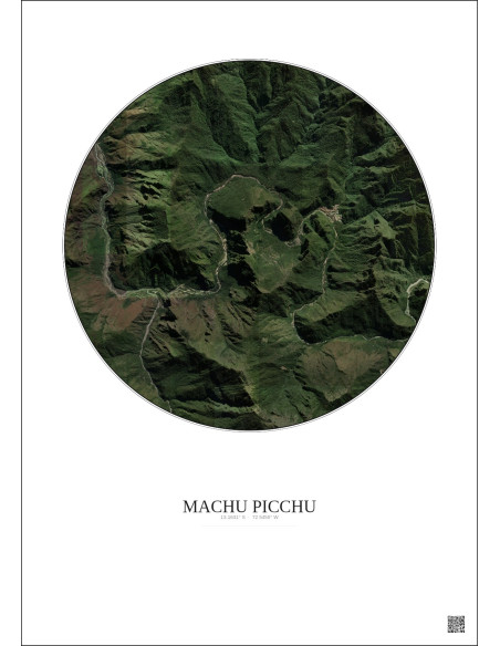 Affiche Machu Picchu – Poster vue satellite 5km Couleur | Gravura – Fond clair