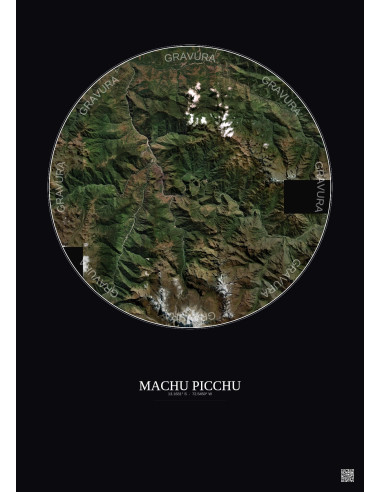Machu Picchu Satellite View Poster 20km Color | Gravura – Dark background