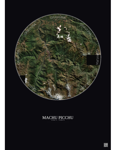 Machu Picchu Satellite View Poster 20km Color | Gravura – Dark background